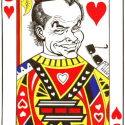 Jack of hearts playing card featuring a grinning man with exaggerated features and a pipe in his mouth.